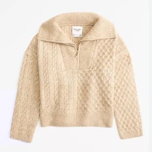 Abercrombie & Fitch Cable Knit Half Zip Sweater Beige | Size S